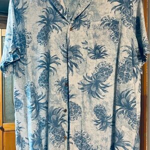 Island Republic Blue Casual Button Down Shirt with Tropical Print